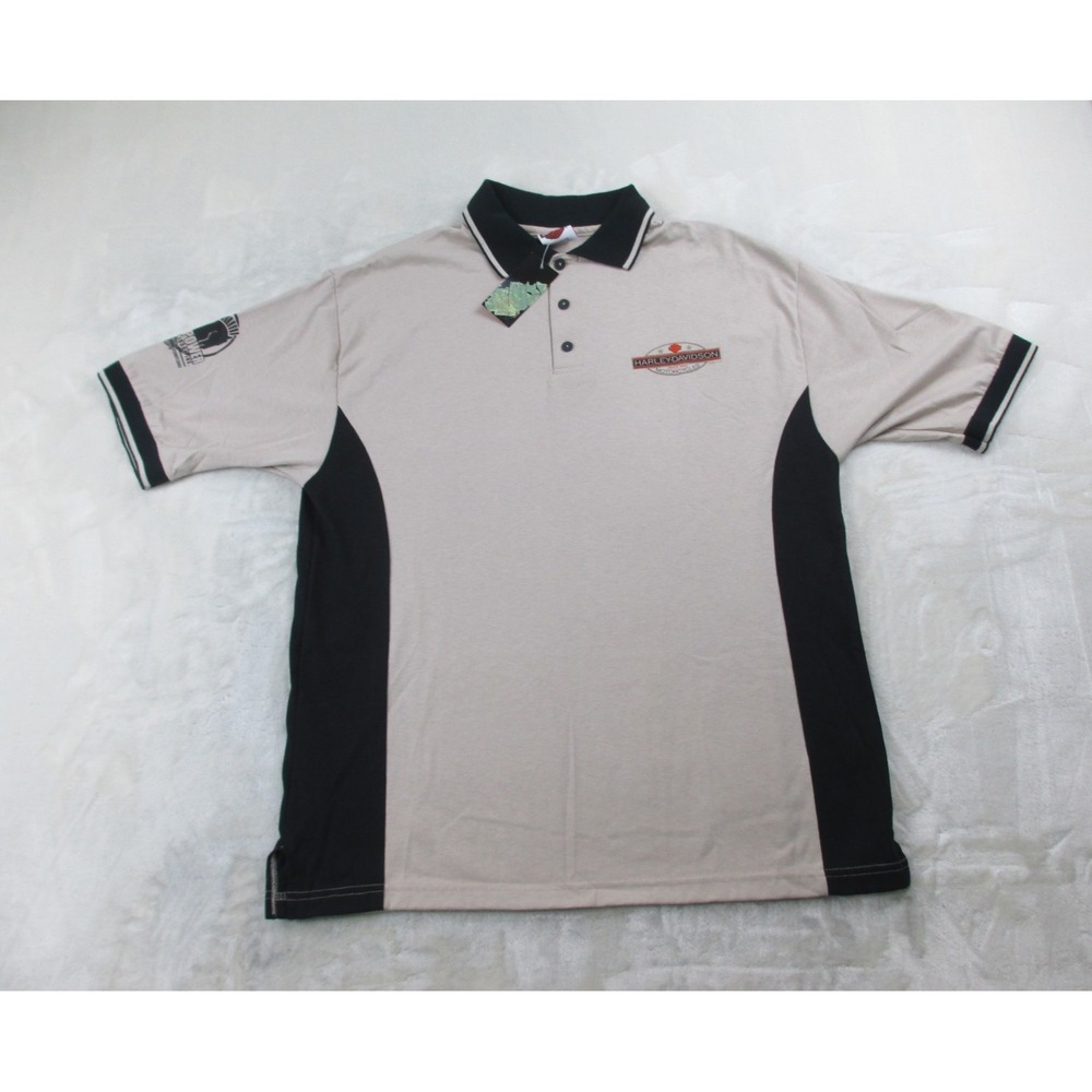 NEW VINTAGE Harley Davidson Polo Shirt Mens Large Brown Colorblock‎ Motorcycle*